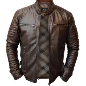 men handmade slim fit leather jacket