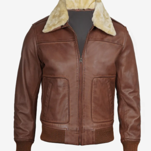 mens brown leather bomber jacket