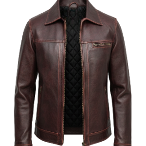 mens lambskin maroon distressed leather jacket