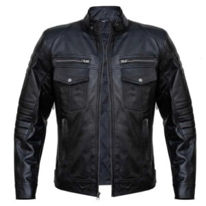 mens black slim fit motorcycle leather jacket