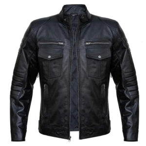 mens black slim fit motorcycle leather jacket