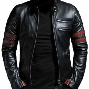 black slim motorcycle leather jacket
