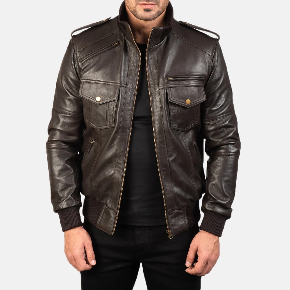 mens agent shadow brown leather bomber jacket buy from jacket hive