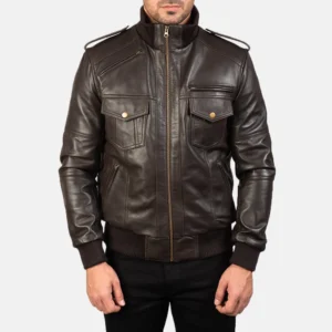 Trending Jackets mens agent shadow brown leather bomber jacket buy from jacket hive 3