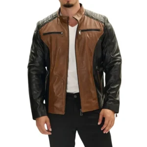 mens quilted two tone leather bomber jacket