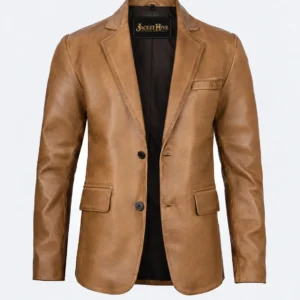 Men's Leather Blazer mens two button camel brown lambskin leather blazer buy from jacket hive front view
