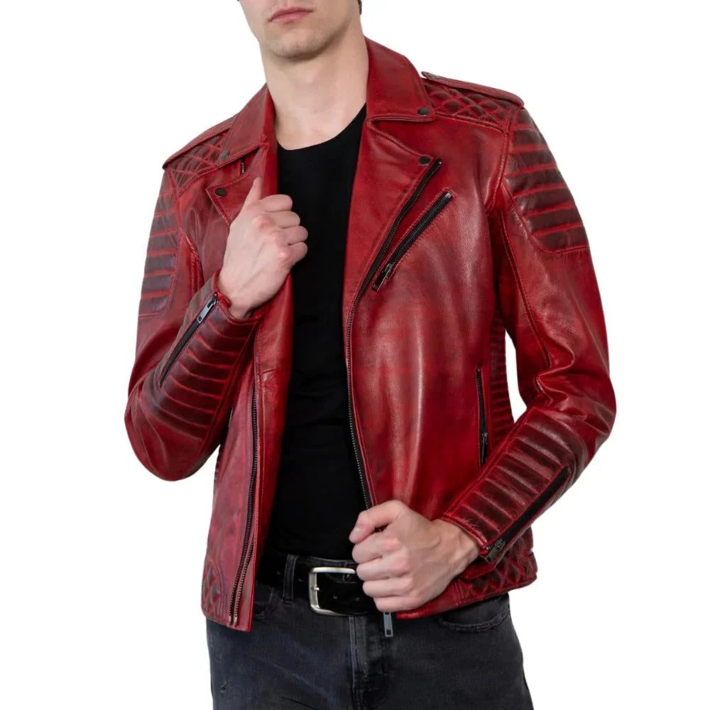 motorcycle quilted red leather jacket mens buy from jacket hive