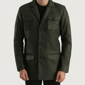 Men's Leather Blazer green leather blazer button closed front view buy from jacket hive