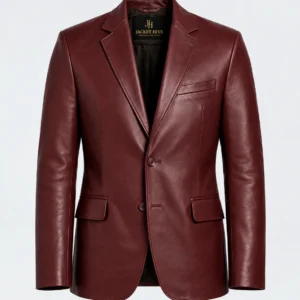 Men's Leather Blazer Maroon Lambskin Leather Blazer for Men
