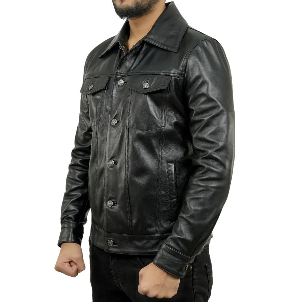leather mens black trucker jacket buy from jacket hive leather mens black trucker jacket buy from jacket hive