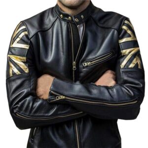 men uk flag union jacket biker black cafe racer leather jacket