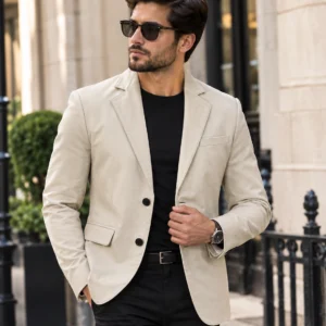 Men's Leather Blazer men stylish cream leather blaze front view buy from jacket hive
