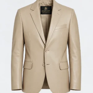 Men's Leather Blazer mens two button beige lambskin leather blazer front view buy from jacket hive