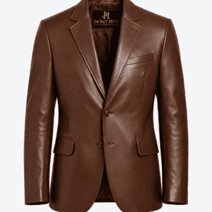 Men's Leather Blazer mens two button brown lambskin leather blazer