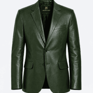 Men's Leather Blazer mens two button green lambskin leather blazer front view buy from jacket hive