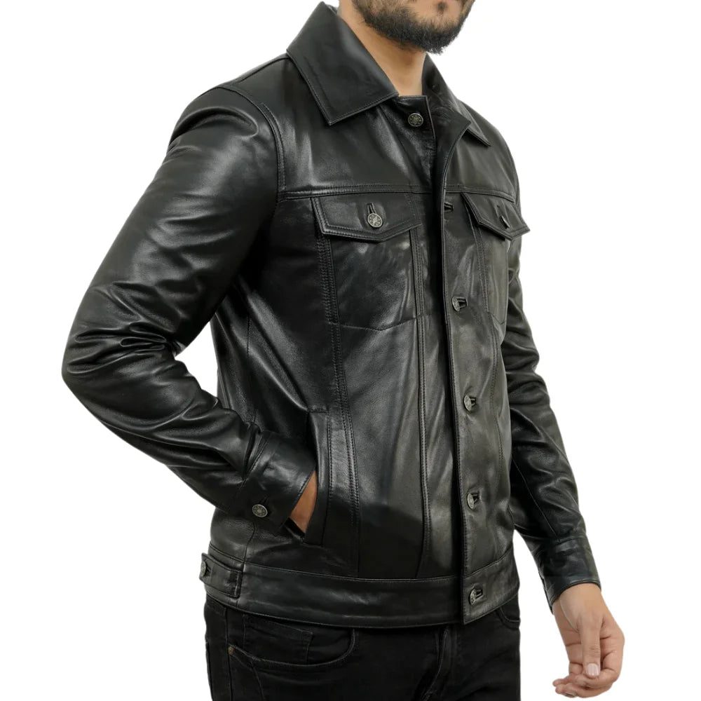 trucker black leather jacket buy from jacket hive trucker black leather jacket buy from jacket hive
