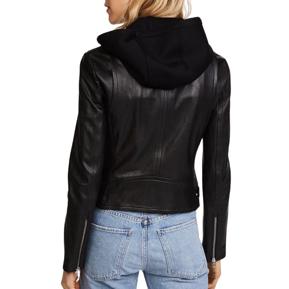 womens black biker hooded jacket womens black biker hooded jacket