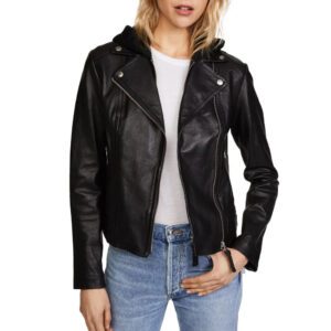 Trending Jackets womens hooded black biker leater jacket