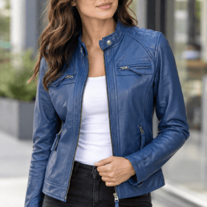 Women's Leather Jackets womens blue biker leather jacket buy from jacket hive 2