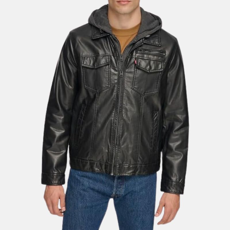 black hooded leather jacket mens – faux leather jacket with grey hood 2 black hooded leather jacket mens – faux leather jacket with grey hood 2