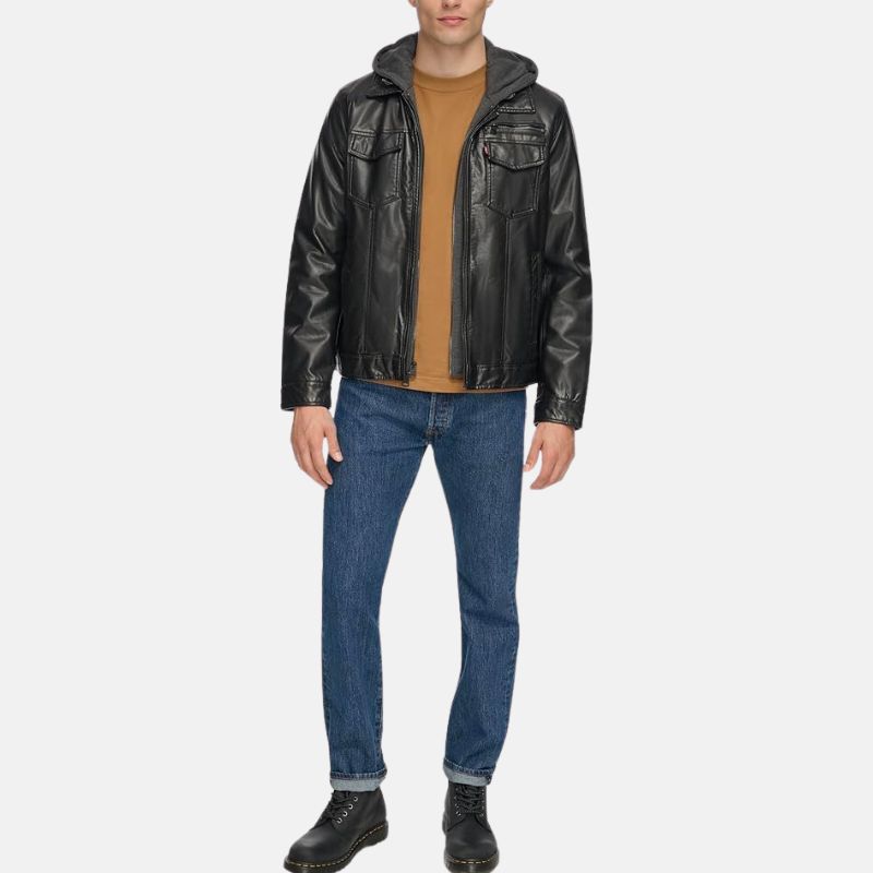 black hooded leather jacket mens – faux leather jacket with grey hood 4 black hooded leather jacket mens – faux leather jacket with grey hood 4