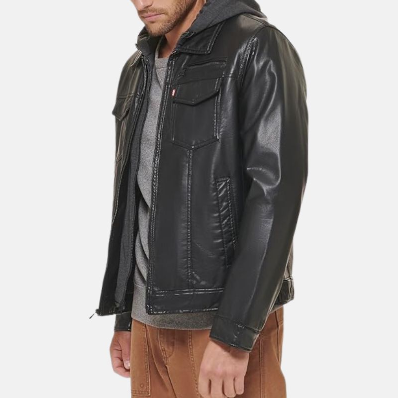 black hooded leather jacket mens – faux leather jacket with grey hood 5 black hooded leather jacket mens – faux leather jacket with grey hood 5