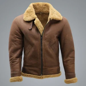 handmade mens brown b3 shearling sheep skin ww2 bomber leather flying aviator jacket