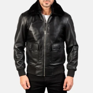 men s airin g 1 black white leather bomber jacket front view buy from jacket hive