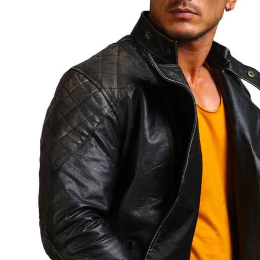 Mens Asymmetrical Bones and Skull Leather Jacket – Black Biker Style Mens Asymmetrical Bones and Skull Leather Jacket – Black Biker Style