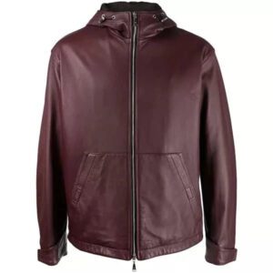 Men's Hooded Jackets mens maroon zip up hooded jacket – smooth leather look with drawstring hood