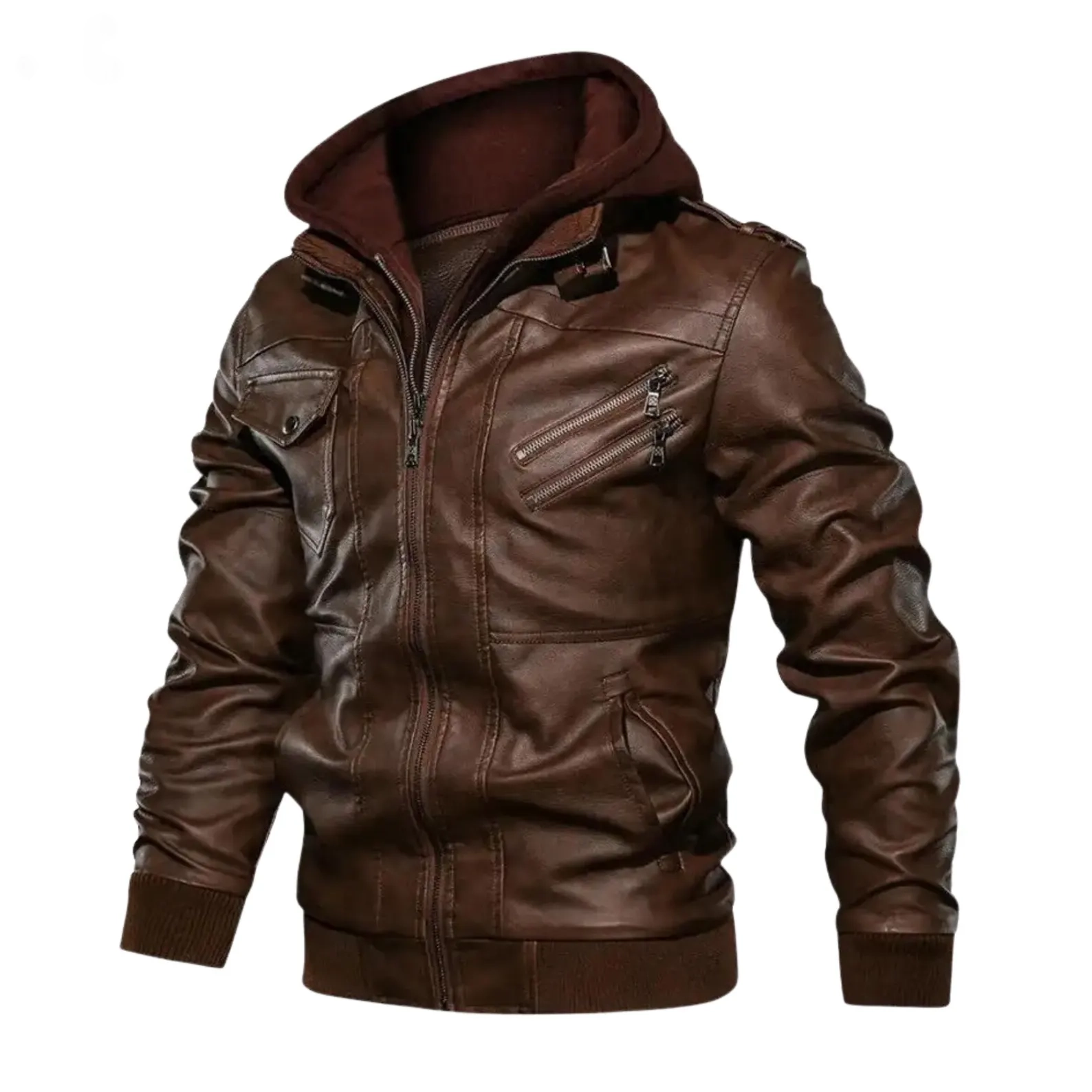 men’s real lambskin hooded leather bomber jacket with removable hood (2) men’s real lambskin hooded leather bomber jacket with removable hood (2)