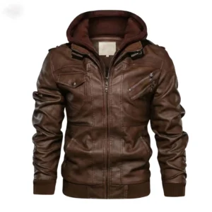 New Arrivals men’s real lambskin hooded leather bomber jacket with removable hood