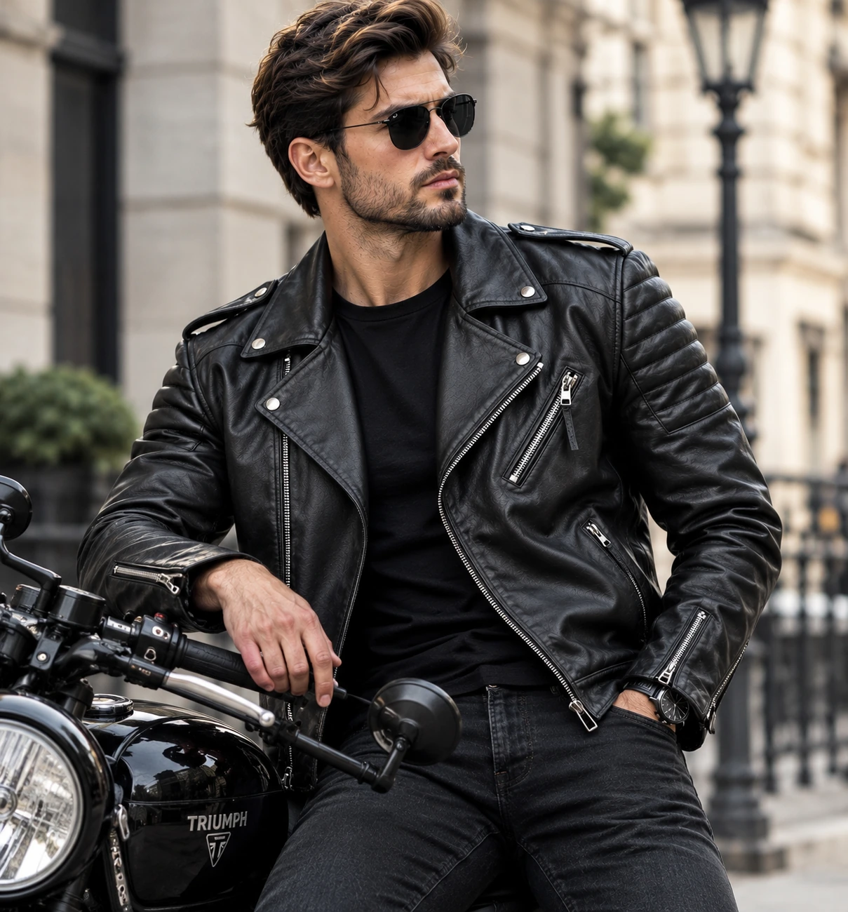 Black biker leather jacket