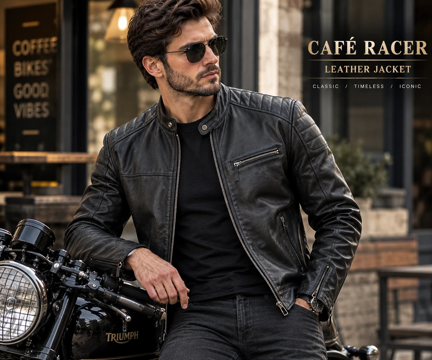Black café racer leather jacket