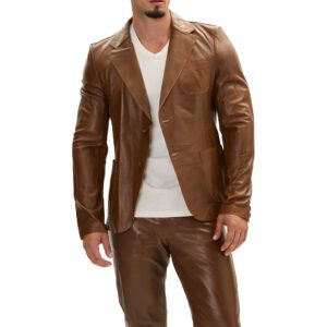 Shop by Style Cognac Brown Mens Leather Blazer