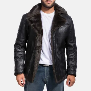 furcliff black leather coat front view buy from jacket hive