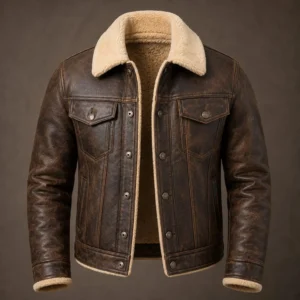 Men's Distressed Shearling Leather Aviator Jacket