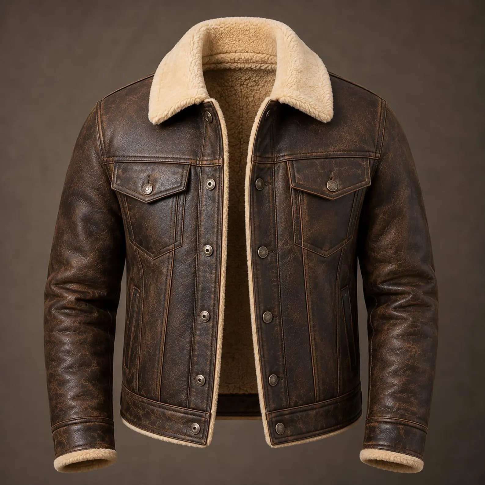 Men's Distressed Shearling Leather Aviator Jacket Men's Distressed Shearling Leather Aviator Jacket