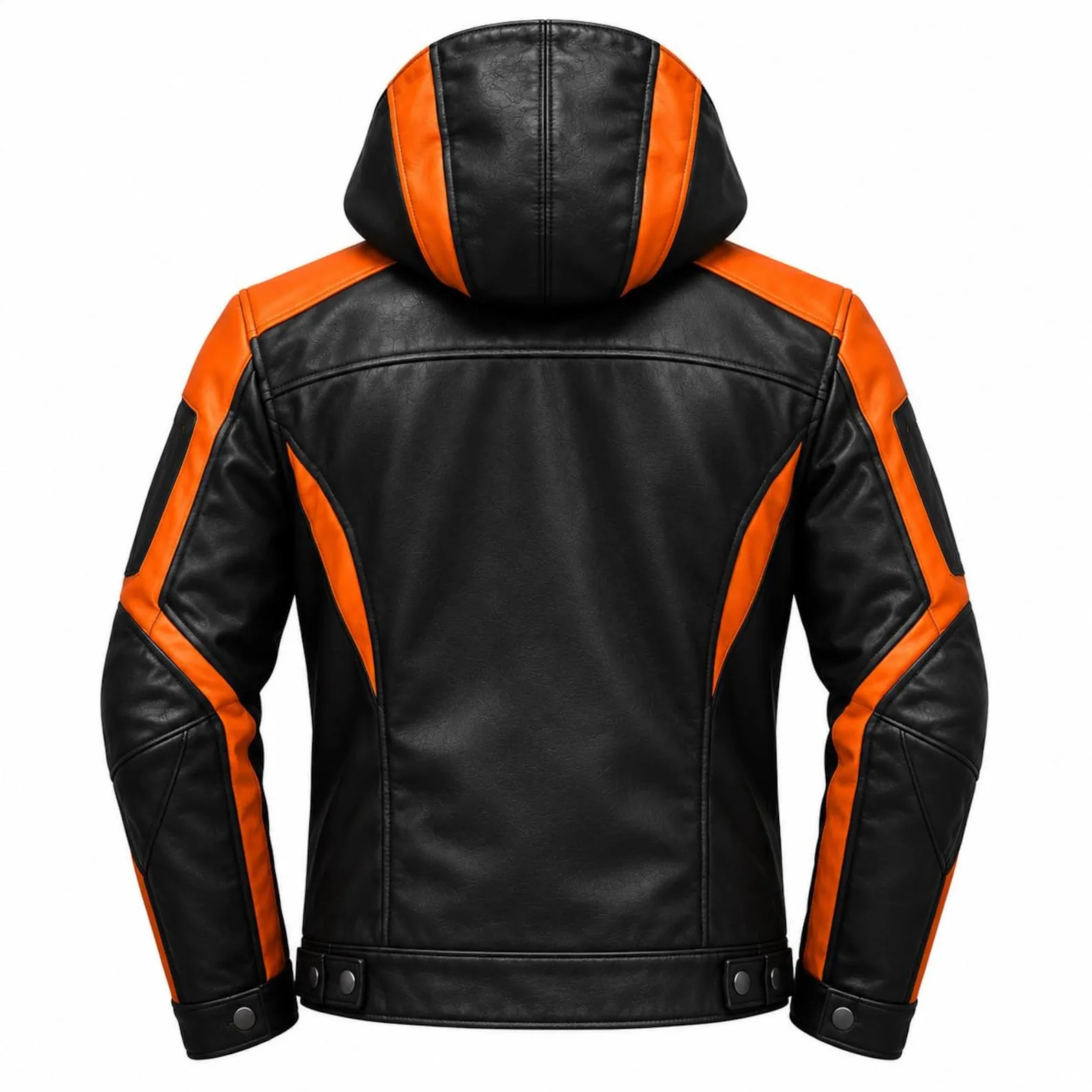 Men’s Black Orange Leather Jacket | Hooded Biker Motorcycle Jacket | Stylish Winter Jacket | Premium Streetwear Moto Jacket for Men Men’s Black Orange Leather Jacket | Hooded Biker Motorcycle Jacket | Stylish Winter Jacket | Premium Streetwear Moto Jacket for Men