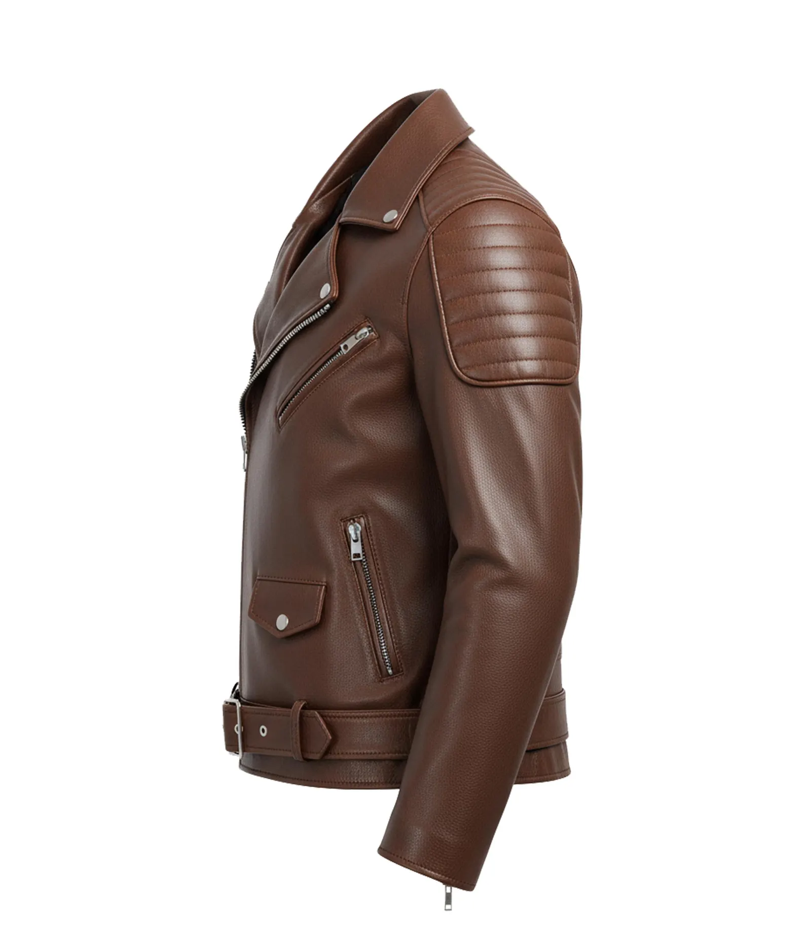 men brown biker style leather jacket side view men brown biker style leather jacket side view