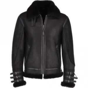 men black aviator flying bomber shearling leather jacket