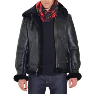 mens black sheepskin leather biker jacket
