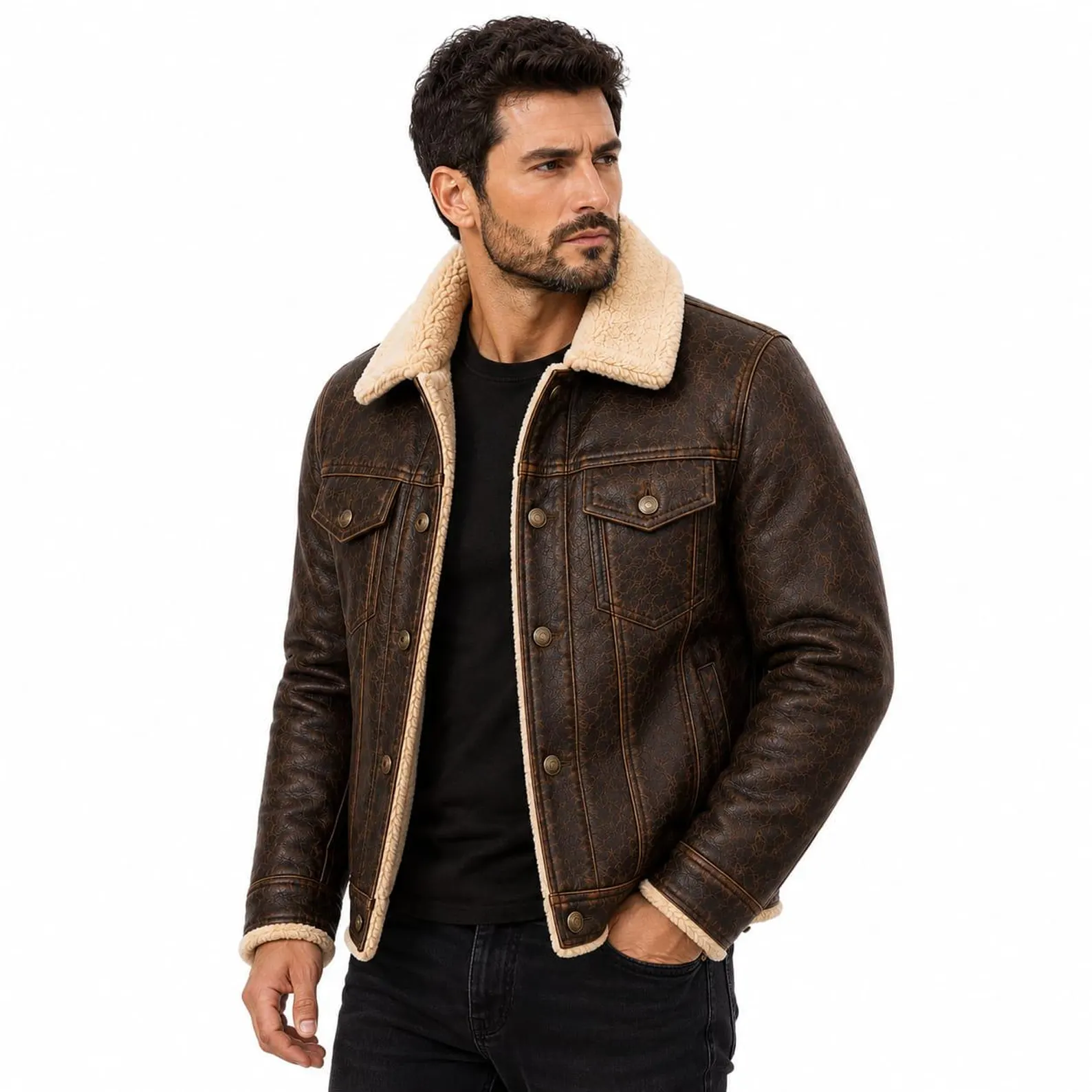 mens distressed shearling leather full view mens distressed shearling leather full view