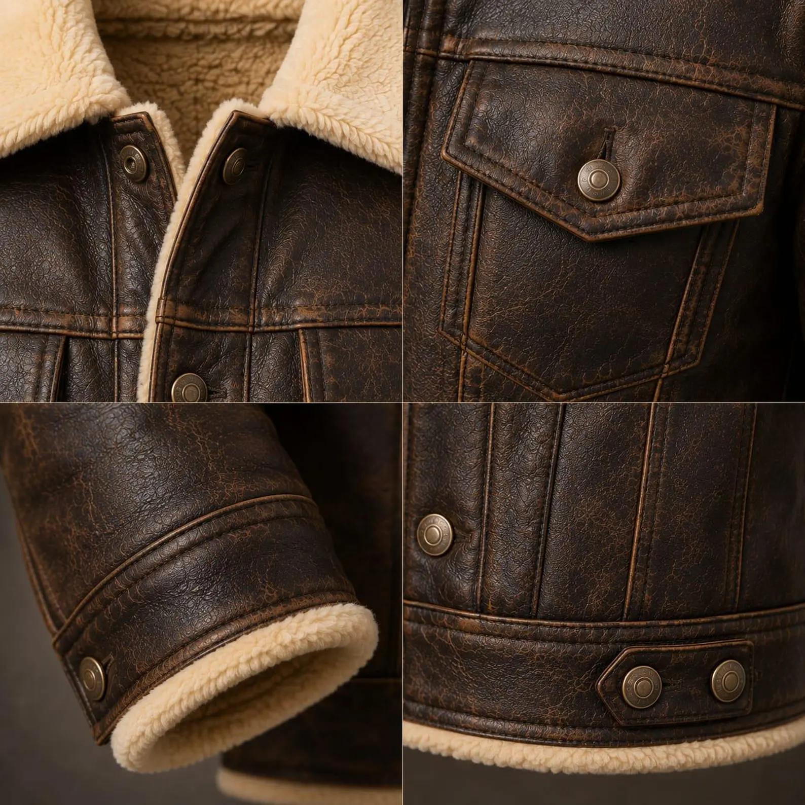 mens distressed shearling leather pocket view mens distressed shearling leather pocket view