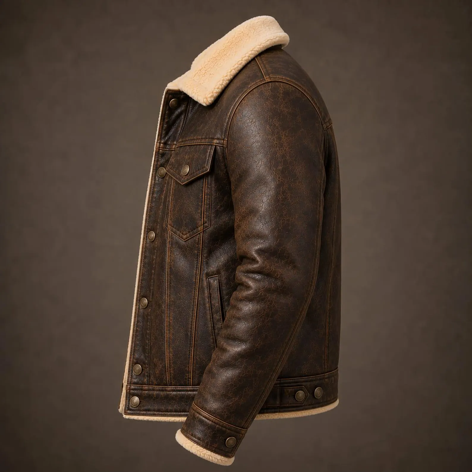 mens distressed shearling leather side view 2 mens distressed shearling leather side view 2