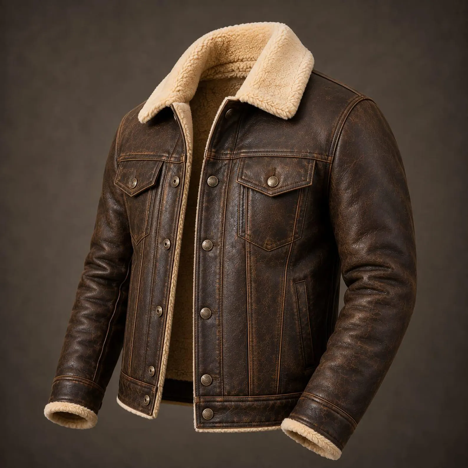 mens distressed shearling leather side view mens distressed shearling leather side view