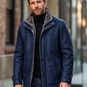 Shearling Jackets mens real sheepskin leather jacket front view