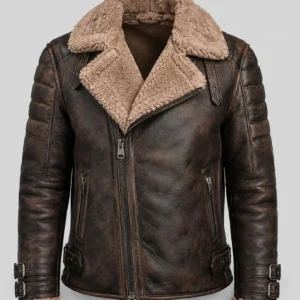 Shearling Jackets mens shearling biker jacket brown front view