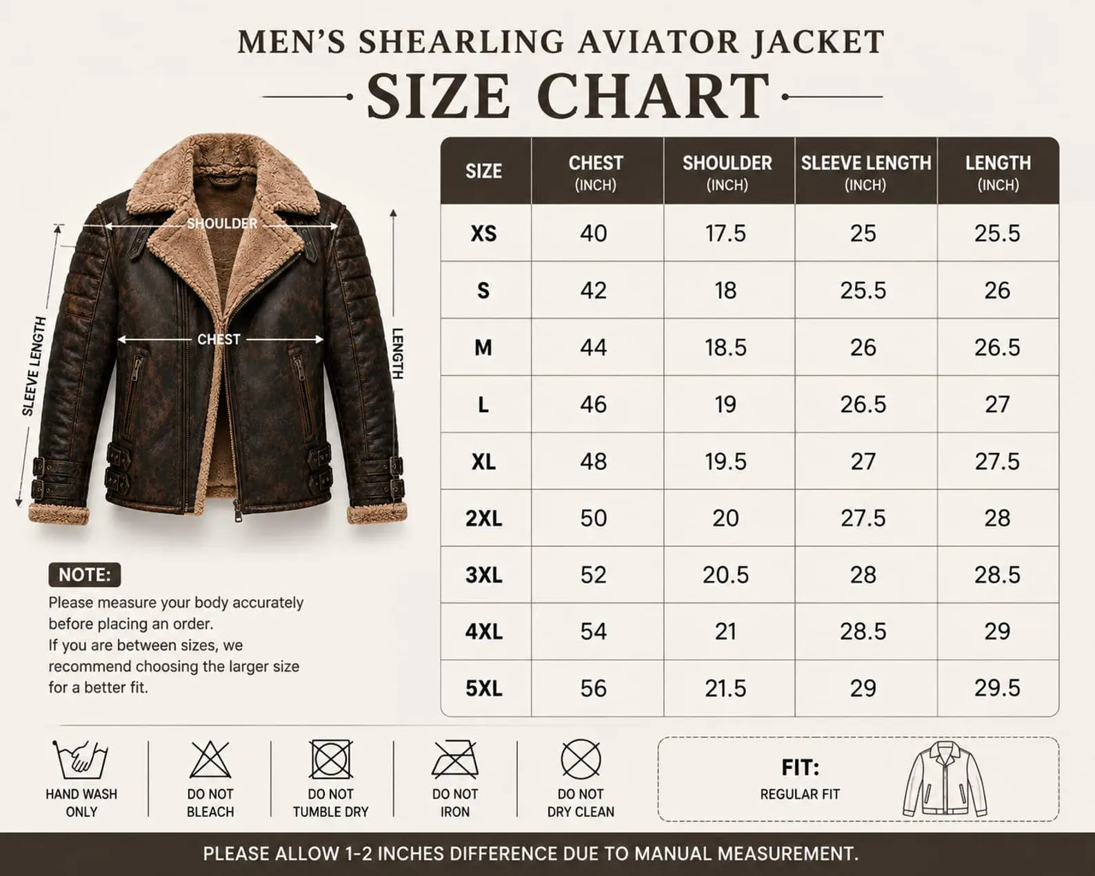 mens shearling biker jacket brown size chart mens shearling biker jacket brown size chart