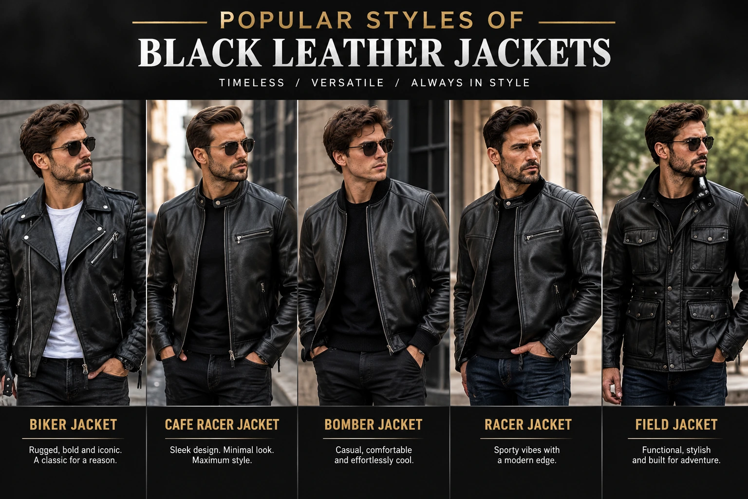 Popular styles of black leather jackets